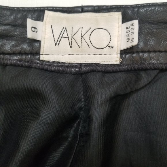 27x29 Vakko Vintage 6 Black Leather High Waisted Pleated Pants 80s Made in USA - Picture 7 of 10